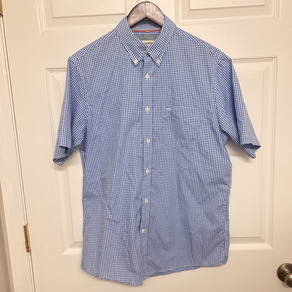 Dockers Mens Blue Gingham Check Short Sleeve Button Down Shirt Size M